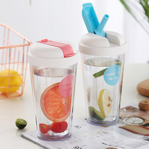 雙層掀蓋式吸管杯