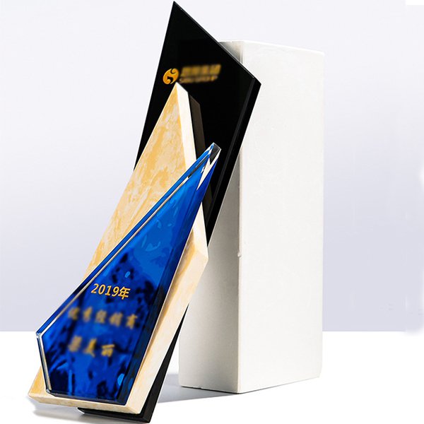 三色大理石紋水晶獎牌