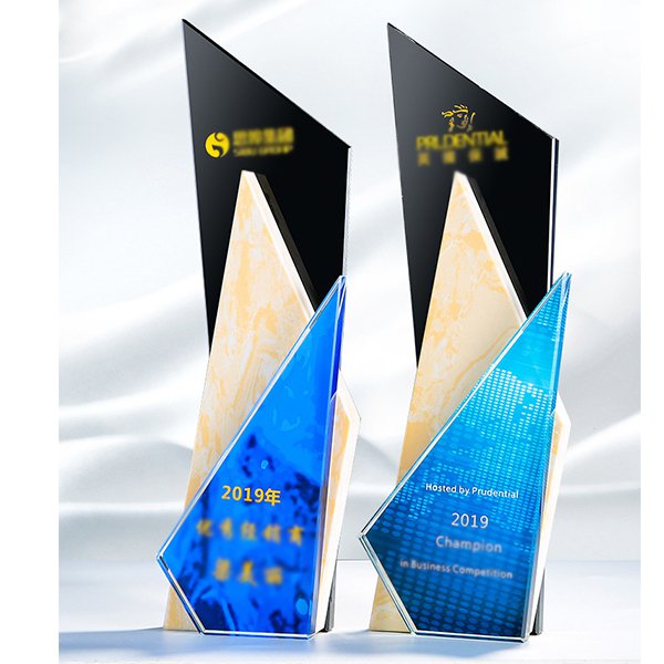三色大理石紋水晶獎牌