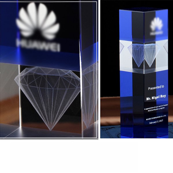 3D雕刻藍色水晶獎杯