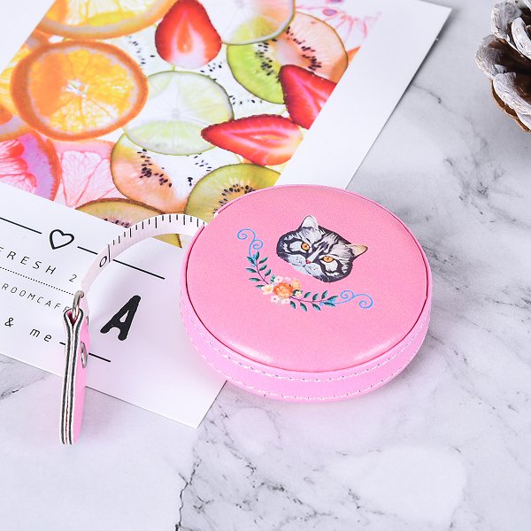 可愛貓咪皮製捲尺-圓形造型