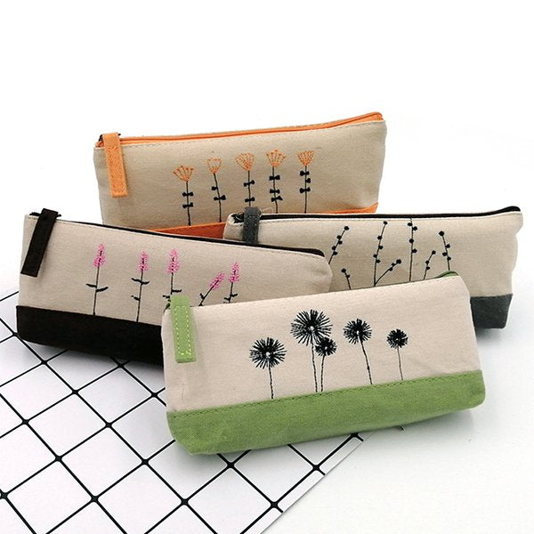 麻布小青新刺繡筆袋