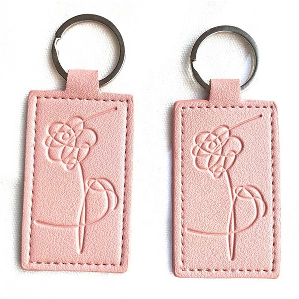 粉色PU皮革壓印鑰匙圈