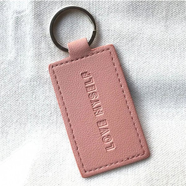 粉色PU皮革壓印鑰匙圈