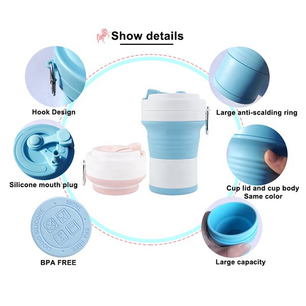 550ml可折疊食品級有機矽膠隨行杯