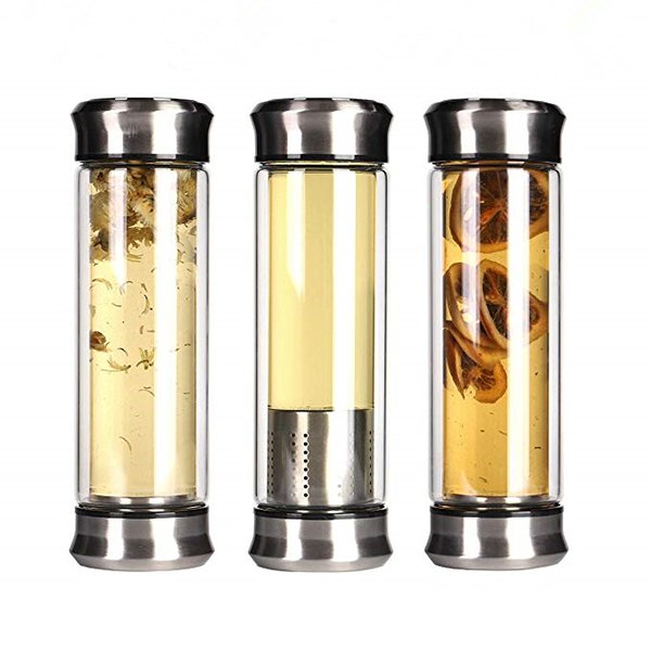 380ml雙層不倒翁玻璃杯-附濾茶器