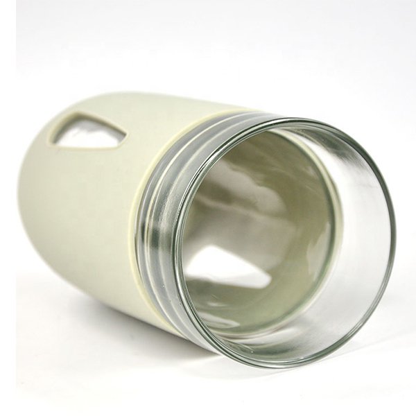 630ml矽膠杯套木蓋玻璃吸管杯