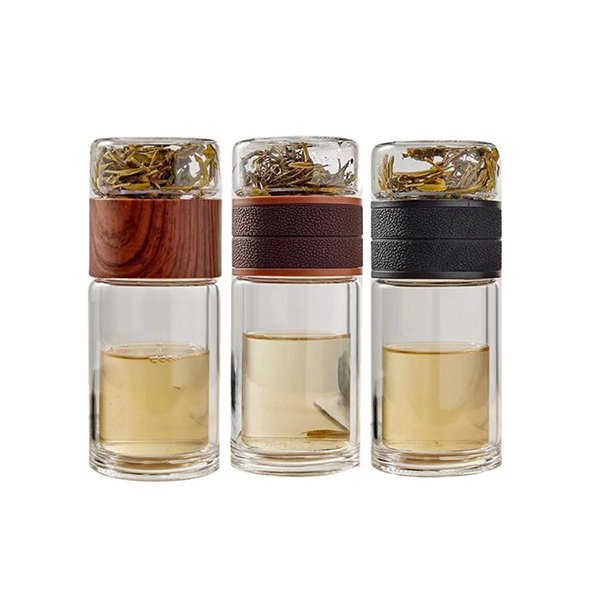 分離式兩層防漏木蓋玻璃杯