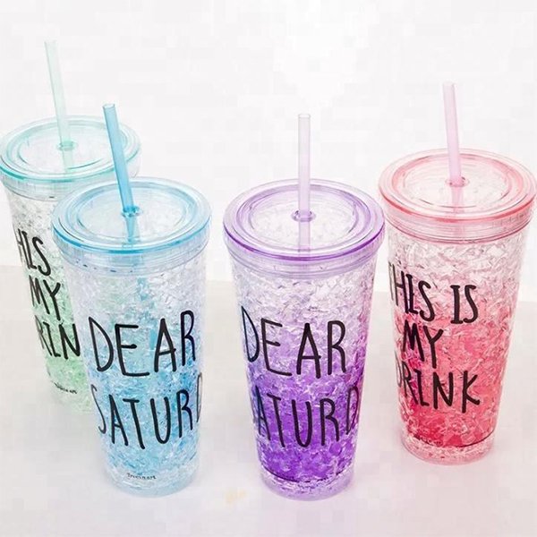 420ml雙層塑膠吸管杯