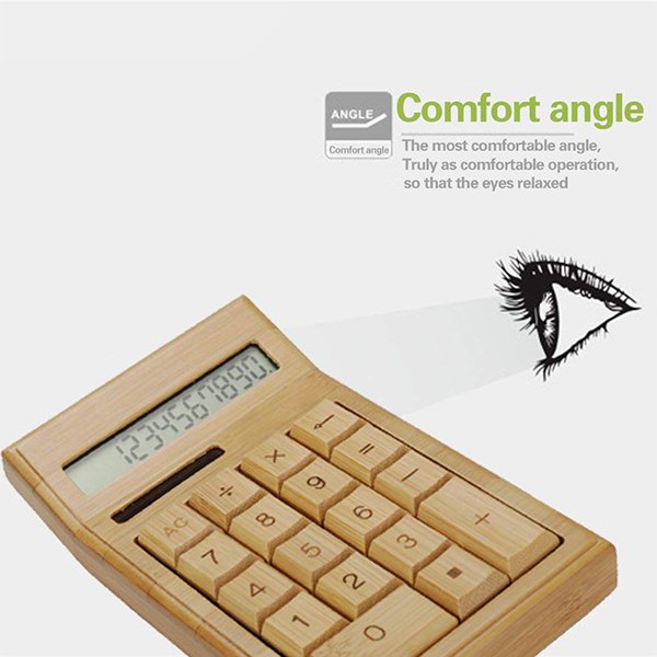 環保自然12位數太陽能竹製計算機