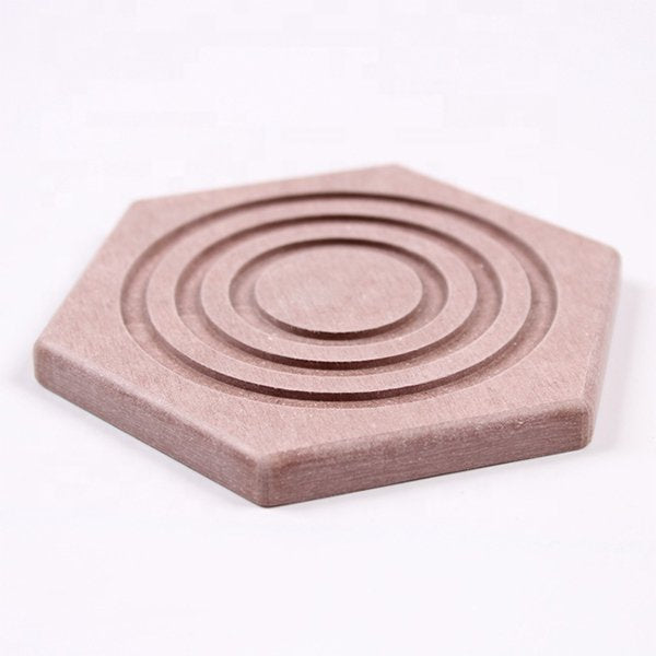 六角形3圈凹槽珪藻土吸水杯墊