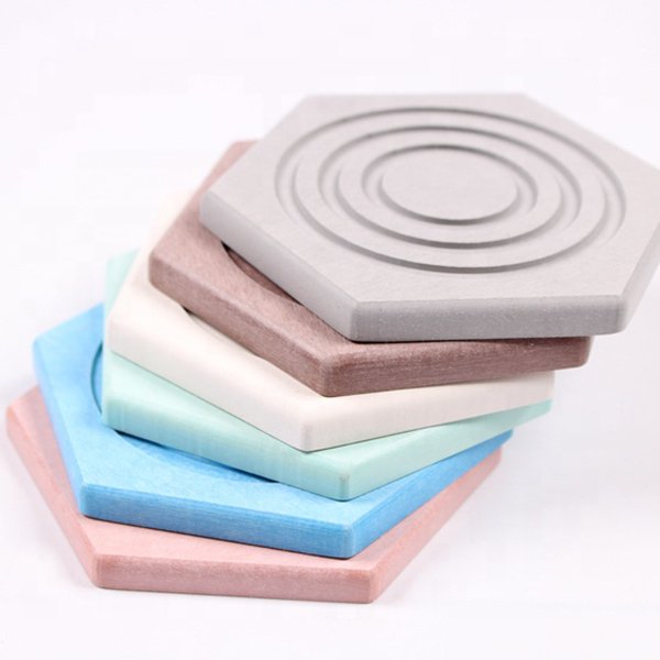 六角形3圈凹槽珪藻土吸水杯墊