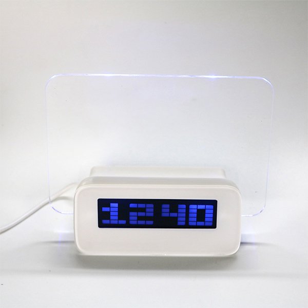 4USB創意鬧鐘多功能夜光留言板