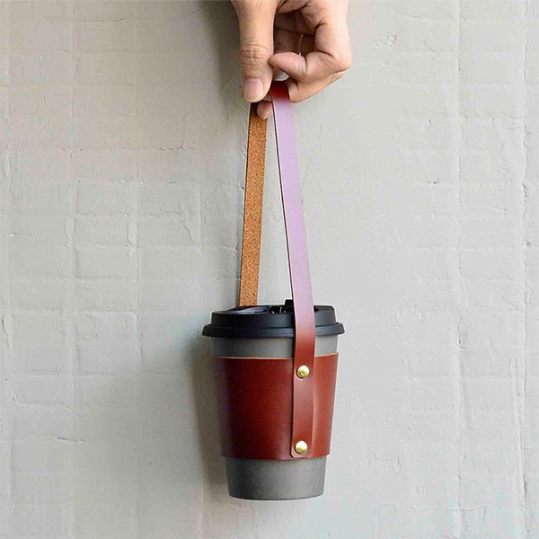 簡約時尚飲料提袋-PU皮革飲料杯套