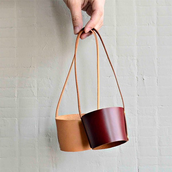 簡約時尚飲料提袋-PU皮革飲料杯套