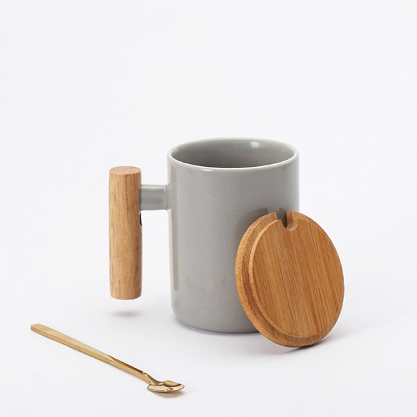 350ml竹蓋木把手陶瓷馬克杯