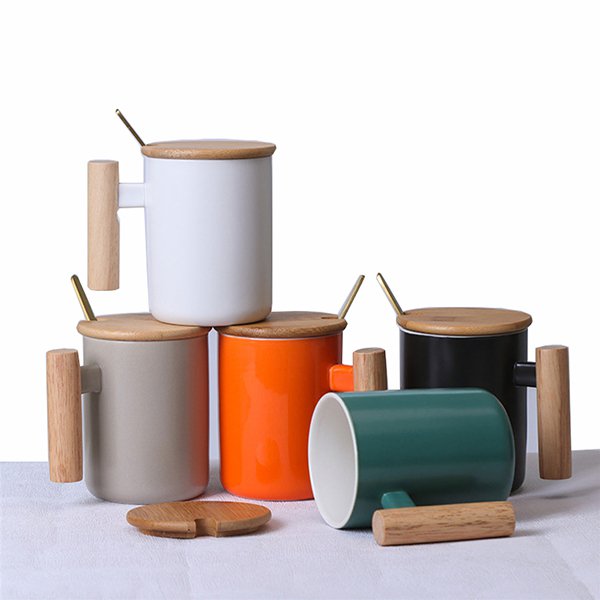 350ml竹蓋木把手陶瓷馬克杯