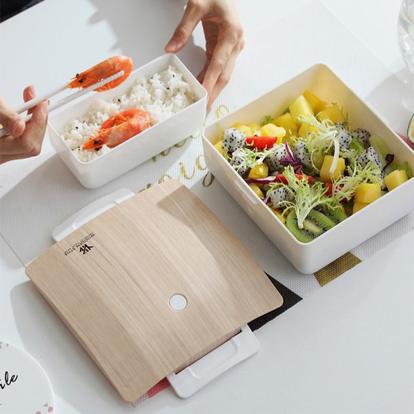 仿木紋分隔便當盒