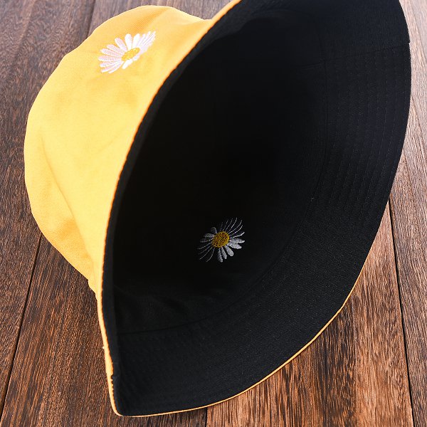 雙面戴棉製漁夫帽-雙面電繡