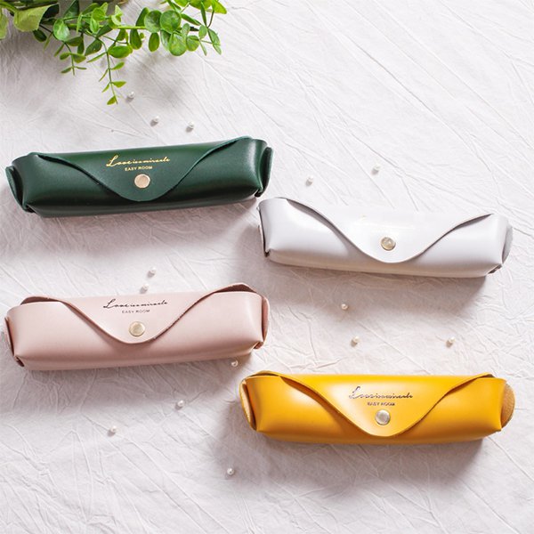 簡約皮革金屬扣筆袋