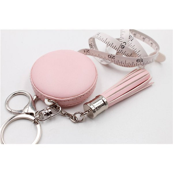 迷你流蘇PU皮革鑰匙圈捲尺