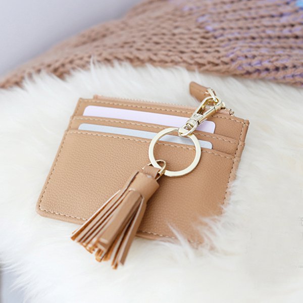 流蘇鑰匙圈卡片夾-PU皮革卡夾