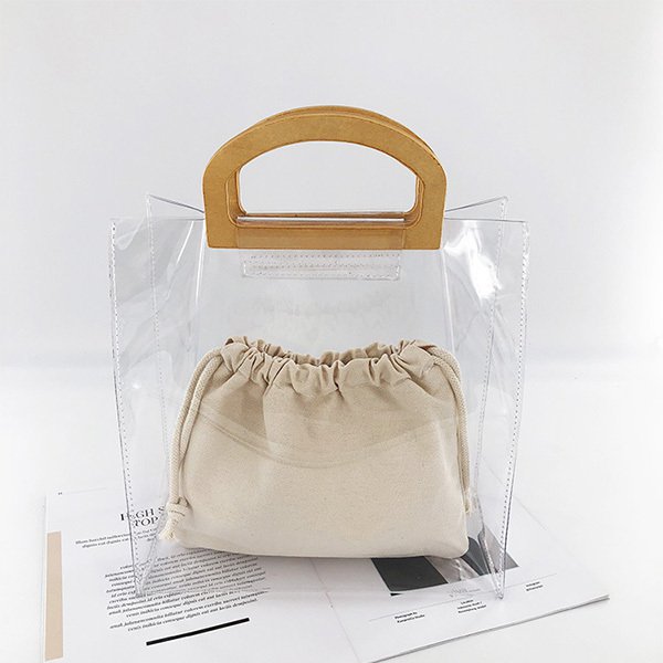 復古短提把PVC透明手提袋