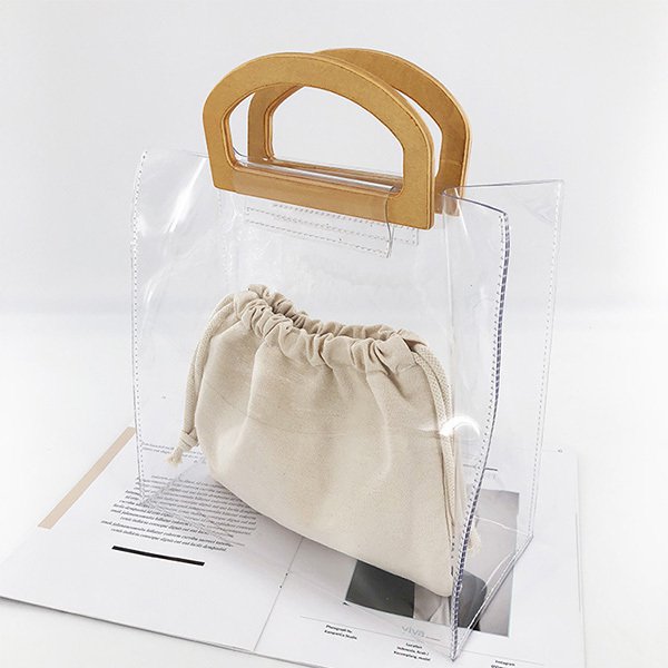 復古短提把PVC透明手提袋