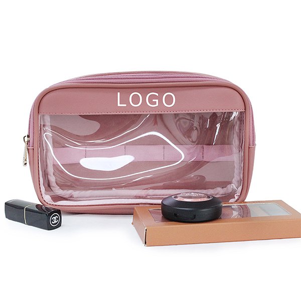粉色質感拉鍊PVC透明盥洗包