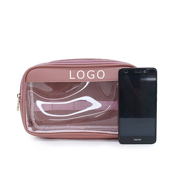 粉色質感拉鍊PVC透明盥洗包
