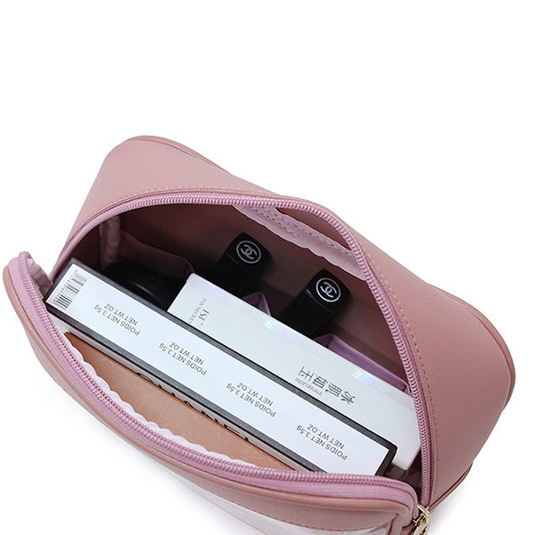 粉色質感拉鍊PVC透明盥洗包