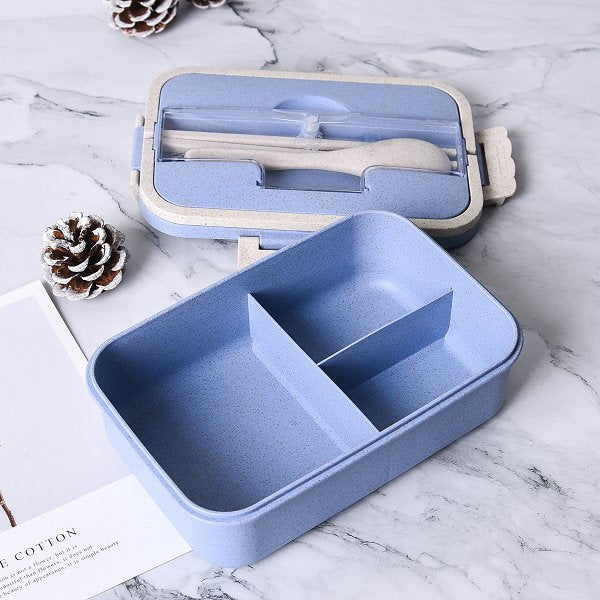 單層3格小麥秸稈餐盒-手提款附餐具