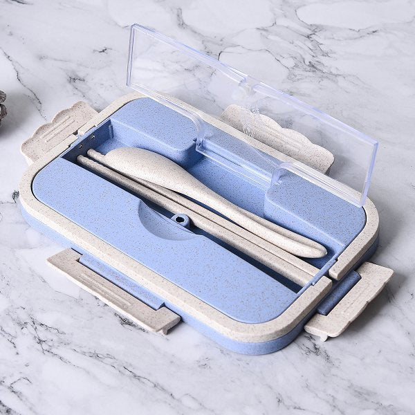 單層3格小麥秸稈餐盒-手提款附餐具