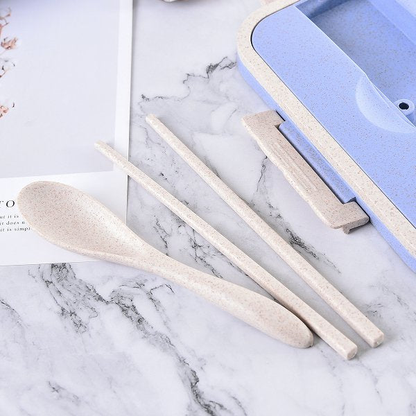 單層3格小麥秸稈餐盒-手提款附餐具