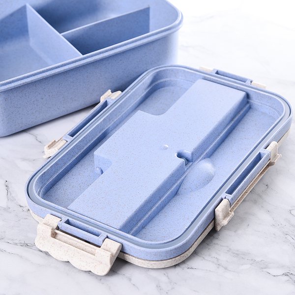 單層3格小麥秸稈餐盒-手提款附餐具