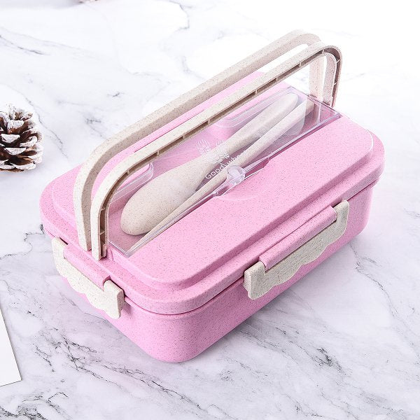 單層3格小麥秸稈餐盒-手提款附餐具