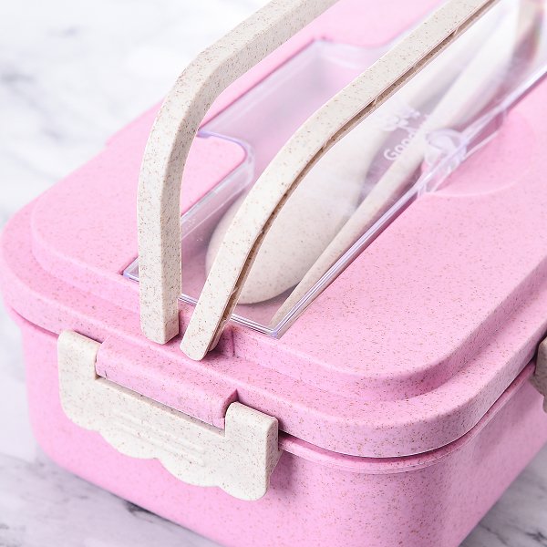 單層3格小麥秸稈餐盒-手提款附餐具