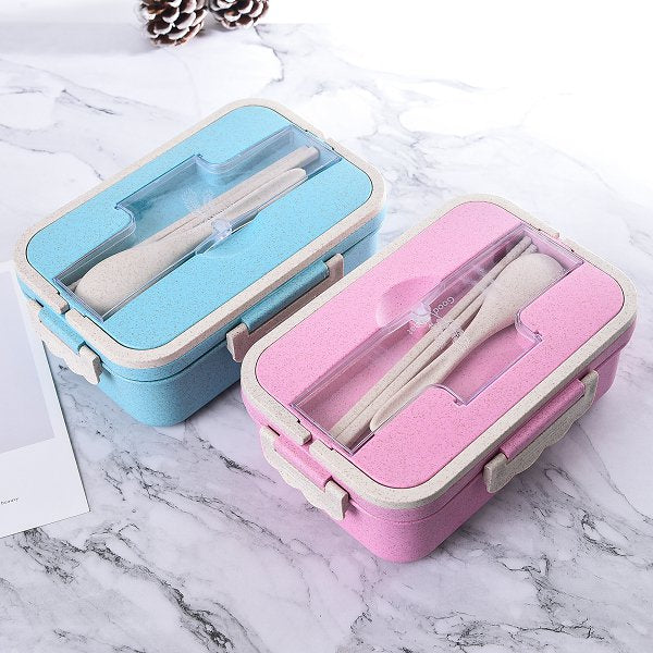 單層3格小麥秸稈餐盒-手提款附餐具