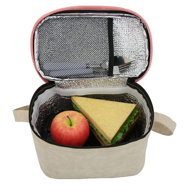 復古可肩背便當袋-PU皮革保冷袋