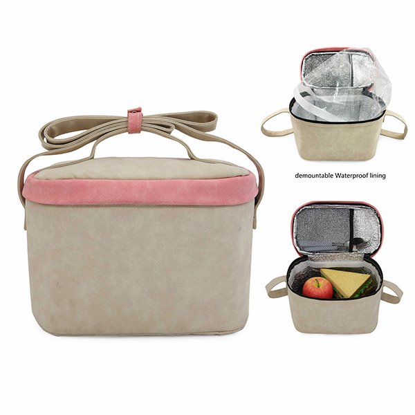 復古可肩背便當袋-PU皮革保冷袋