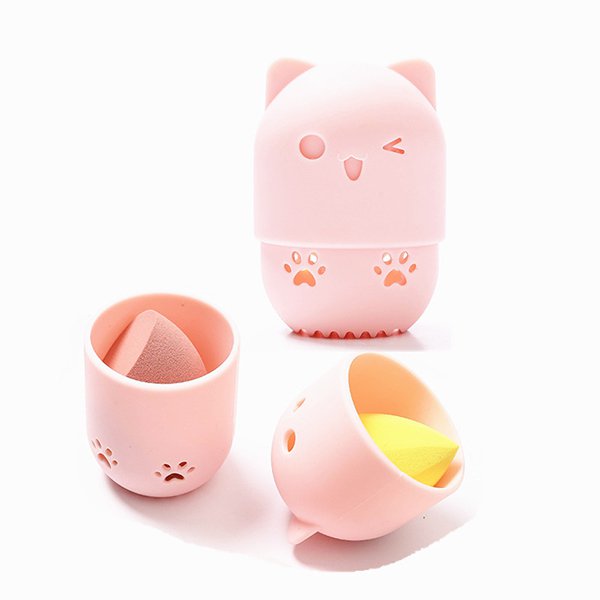矽膠美妝蛋收納盒-貓咪造型