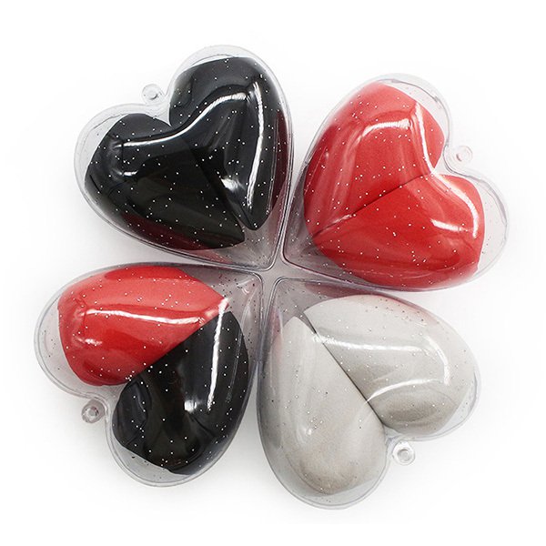 PU美妝蛋-水滴造型-透明愛心塑料盒