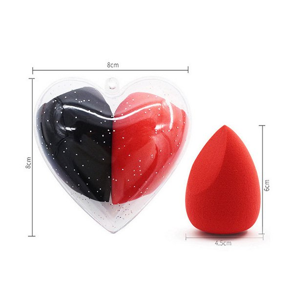PU美妝蛋-水滴造型-透明愛心塑料盒