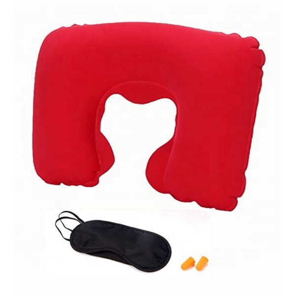 U型輕量充氣PVC植絨頸枕