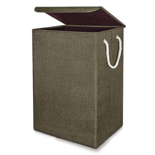 可摺疊亞麻洗衣籃-附蓋子提繩