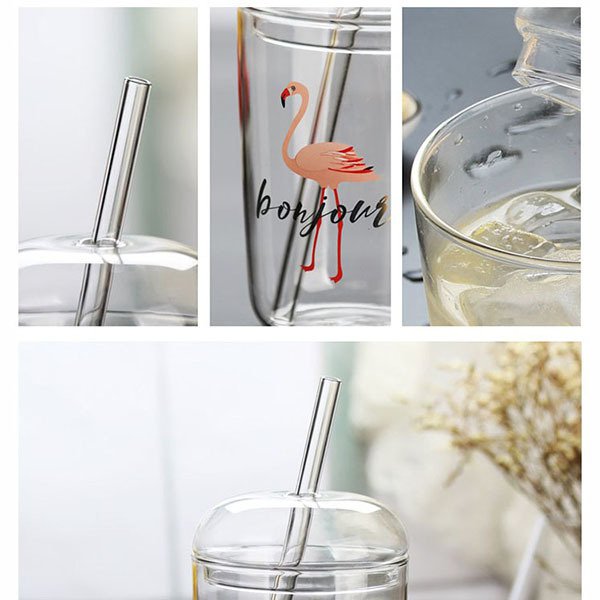 450ml帶蓋牛奶玻璃吸管杯