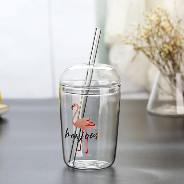 450ml帶蓋牛奶玻璃吸管杯