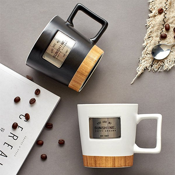 460ml復古木紋方形手把馬克杯