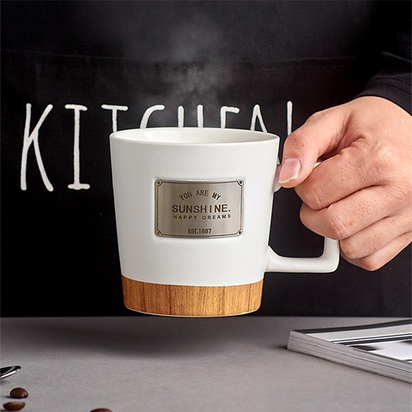 460ml復古木紋方形手把馬克杯