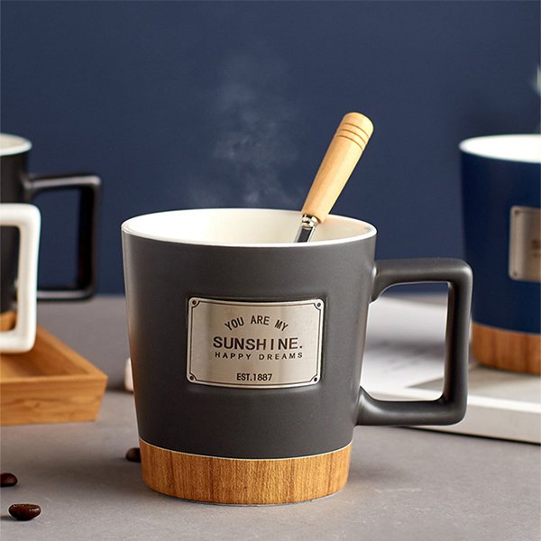 460ml復古木紋方形手把馬克杯